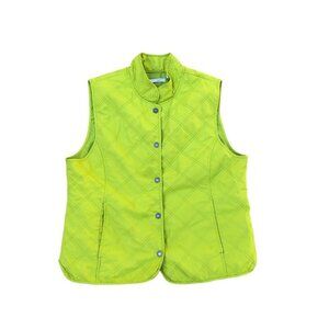 LIZ GOLF Quilted Vest Jacket Women's LARGE Green Sleeveless Warm Button​​​